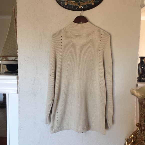 RDI Mock Neck Kangaroo Pocket Ribbed Tunic Sweater White Beach - Picture 3 of 6